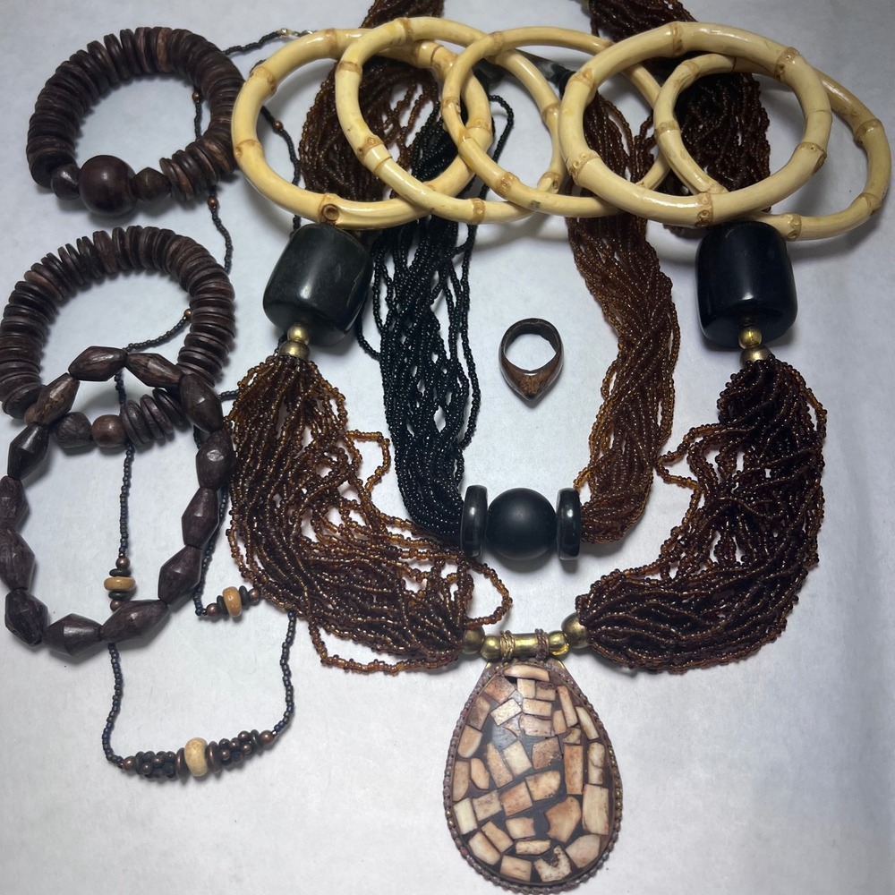 Mixed Boho Jewelry Lot Bamboo Bangles Wood Seed‎ Bead Necklaces Claires Earrings